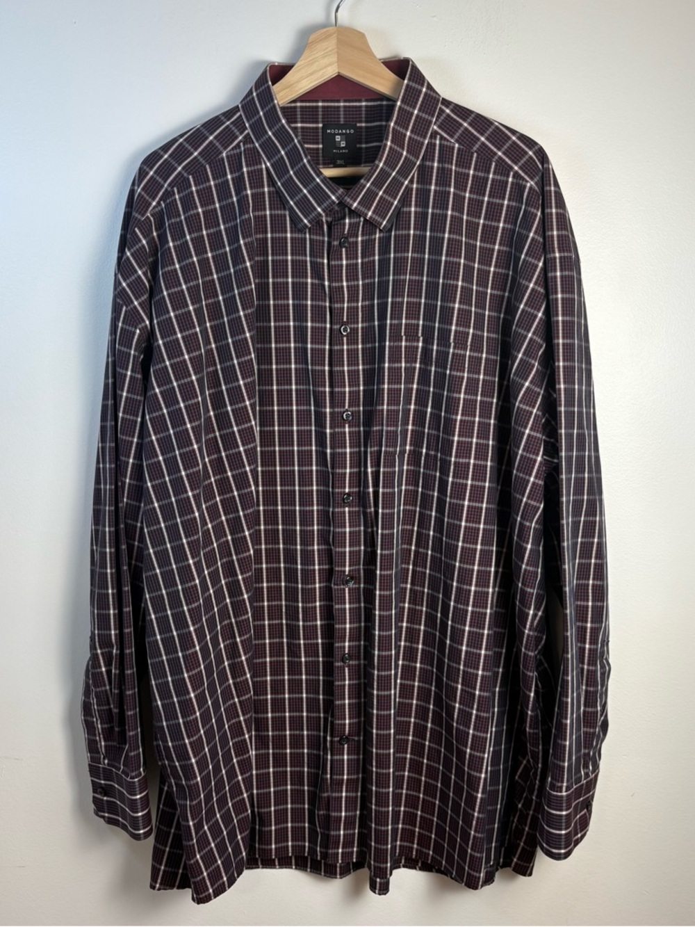 Modango Milano Men’s Plaid Button Down Shirt Maroon Navy White Size 3XL